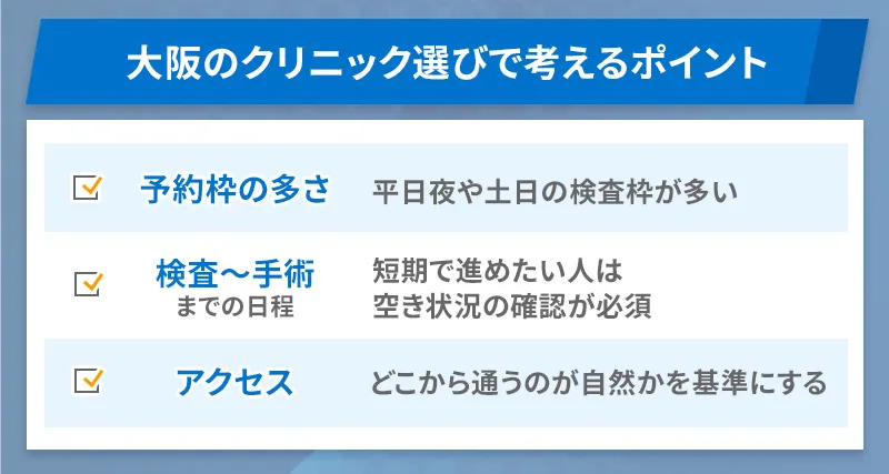 大阪でレーシックを受けるなら予約枠の多さ・検査～手術までの日程・アクセスの3点を確認する
