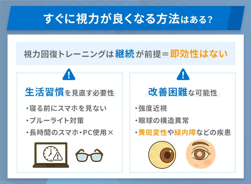 視力回復トレーニングは継続が前提なのですぐに目が良くなることはない